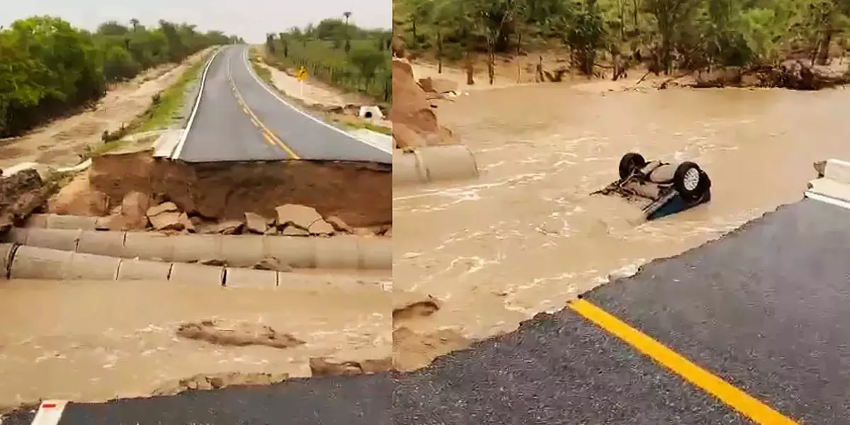 Monte Santo: Carro capota e cai em cratera aberta pelas fortes chuvas em novo trecho da BA-220